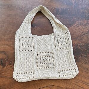 Cream Knit Tote Bag